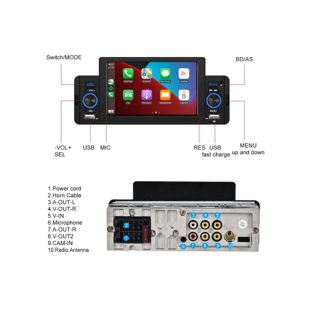 Denago DNG-0317 universele 1-DIN autoradio, afbeelding 4